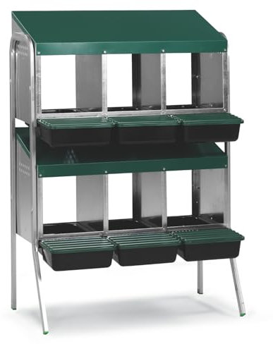 Agrarzone Hühner Etagen Legenester 6 Abteile - Platzsparende Legenester für Hühner mit Eierfach & Doppelständer - Stabile Abrollnester Hühnernester