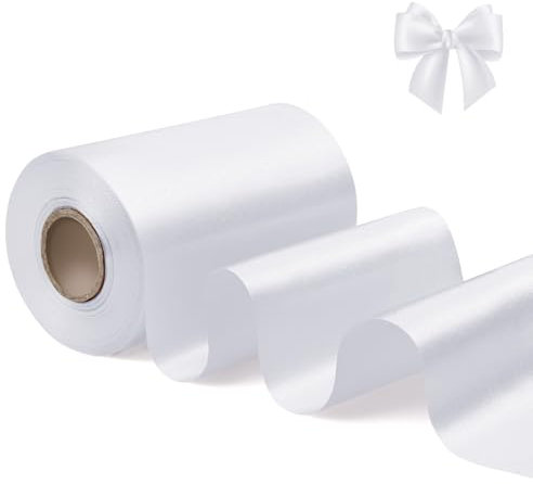 ihaspoko 10cm Breites Satinband Weiß– 20m Geschenkband für Geschenkverpackung, Hochzeiten, Basteln | Schleifenband für Karten, Deko & Hochzeitsauto