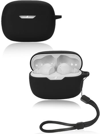 Protective cover for JBL Vibe Beam 2 Wireless Earbuds, Soft Silicone Case with lanyard - Skin-friendly & Durable, Black
