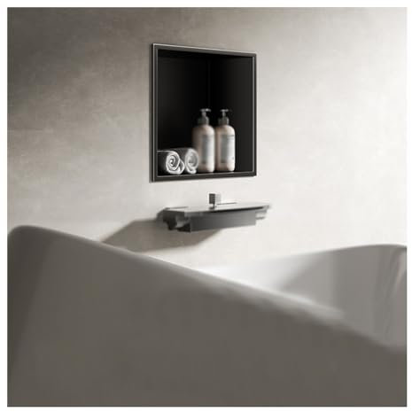 ZXFDMSWJ Modernes schwarzes Edelstahl-Badezimmer-Nischen-Einbauregal für die Dusche, Organizer, wasserdicht, 32 x 32 x 12,5 cm