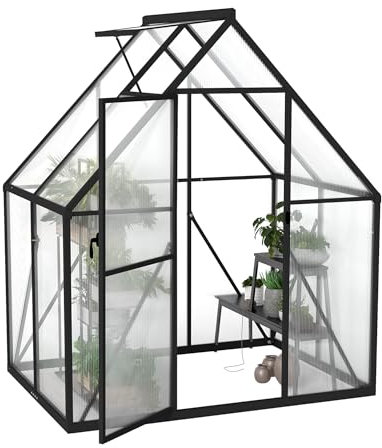 NAIZY Gewächshaus 125x180x195 cm Gartengewächshäuser mit Bodenanker & 6 cm Base Foliengewächshaus aus 580g 4 mm PC Platte & Aluminium, Tomatengewächshaus Anzucht Winterfest UV-Schutz