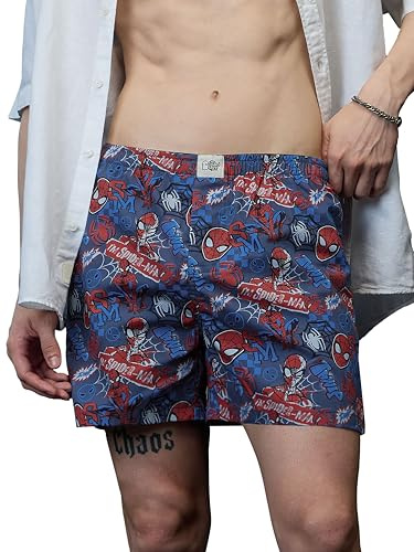 The Souled Store Spider-Man: Thwip Printed Cotton Boxer Shorts for Men and Boys Straight Fit, Thwip