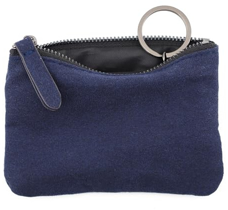 Velour-Leder Schlüsseletui mit Schlüsselring & Metallkette – Praktisches Etui für Schlüssel, Karten & Münzen – Reißverschluss, Strapazierfähiger Stoff, Schlüsseltasche, Schlüsselmäppchen (dunkelblau)