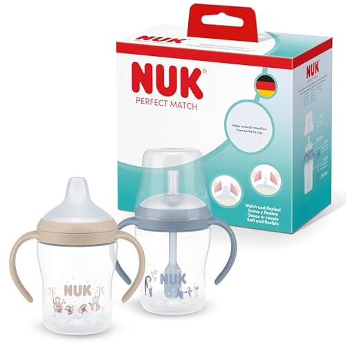 Perfect Match Learner Straw Bottles | 6+ Months | 150ml | Leak Proof Baby Straw Cup | Anti-Slip Handles | Monkey & Penguin | 2 Count