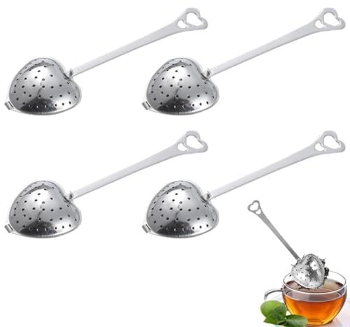 ZORVYN 4 Stück Teesieb Herz Teeei Edelstahl Löffel Teezange für Losen Tee und Tasse Tea Strainer