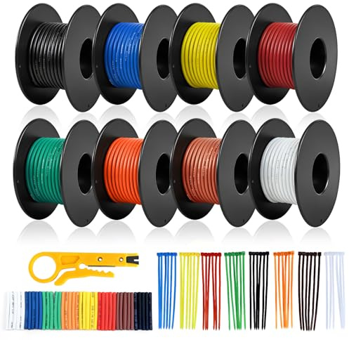 18 AWG 0,75mm² Silikon Litzenkabel Set in 8 Farben, 5 Meter pro Rolle Litzendraht Kabel, Flexibles Verzinntes Kupferkabel für KFZ, Haushalt, LED, Modellbau und DIY-Projekte