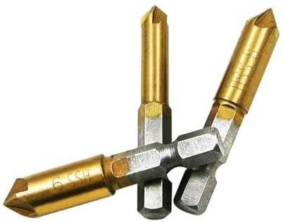 3Pcs Titanium Coated Chamfer Bit Set, 90 Degree Countersink Drill Bit for Wood, 6-9mm Deburring Tool with 1/4 Hex Shank