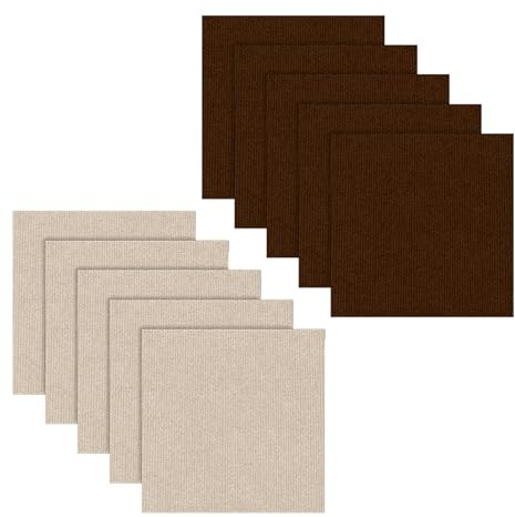 LUPATDY 10 Stück Teppichfliesen 50x50cm Bodenbelag Selbstklebend - 2.5m² Filz Selbstklebendes Antistatisches Band Rutschfestes Quadratischer Teppich für Büro, Haus Gewerbe (Khaki + Dunkelbraun)