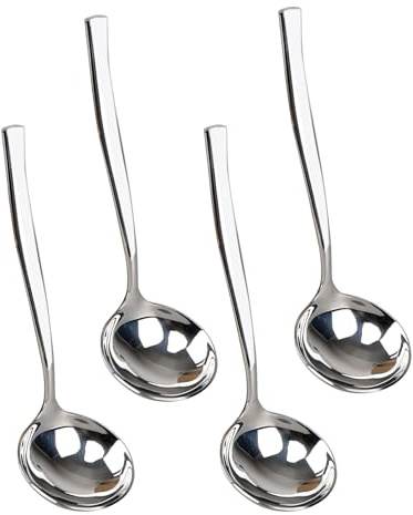 Yesdate 4 PCS Stainless Steel Small Soup Ladle Spoon, Soup Ladle for Spooning Sauces or Gravies(Silver)