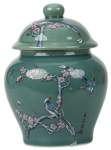 NASSMOSSE Vaso di verde Vaso in ceramica in stile cinese con coperchio a tenuta stagna per decorazioni per la casa