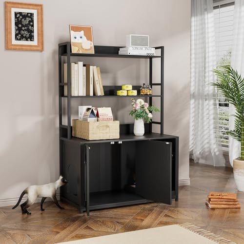 RBFGYIOP Katzenschrank, Moderner Katzenklo Versteck Mit Aufbewahrung Und Kratzfläche, Katzentoilette Schrank Für Wohnzimmer Schlafzimmer, Schwarz 132x45x90 cm