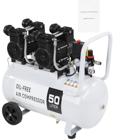 50L Flüsterkompressor Kompressor Luftkompressor 2800RPM 230 Volt 10 Bar 2,2KW 50Liter 69 dB 340 l/min Silent Druckluftkompressor inklusive Druckminderer und Wasserabscheider