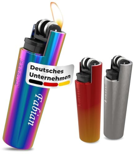 Mini Clipper Feuerzeug mit Gravur - Personalisiertes Feuerzeug - Edles Geschenk für Männer & Frauen - Feuerzeug mit Name - Gasfeuerzeug aus Metall (ICY)