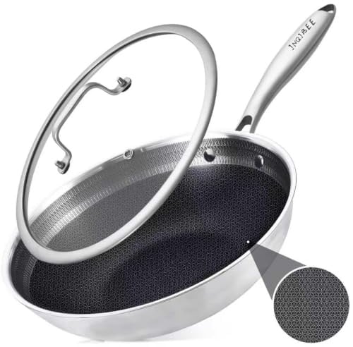 Inqibee Wokpfanne Induktion 28cm Antihaft Edelstahl Wokpfanne mit Deckel | Pfanne Induktion für Alle Herdarten Geeignet, Ofen- und Spülmaschinenfest, PFOA-Frei