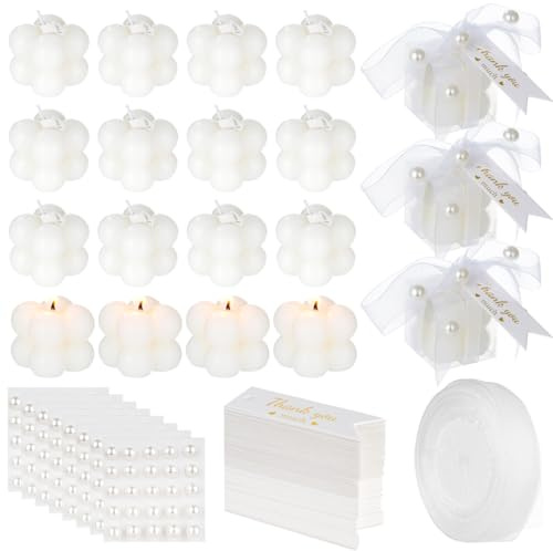 boxoon 【Hochzeitsgeschenke】32 Mini-Bubble-Kerzen, weiß, W/Karten, Bänder, Aufkleber, Schere