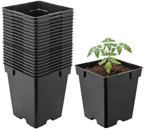 Garronda Pflanztopf Kunststoff 11 x 11 x 12 cm (1L) 20er Set eckig mit Drainagelöchern Blumentopf robust Pflanzentopf für Garten Gewächshaus Balkon Anzucht Innen Außenbereich Schwarz GD-0199