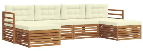 vidaXL Sofagarnituren 6 pcs Natur und Creme Massivholz Akazie, Akazienholz Sofa, Moderne Gartenmöbel, haltbare Sitzgruppe, Bequeme Möbel für Terrasse und Garten