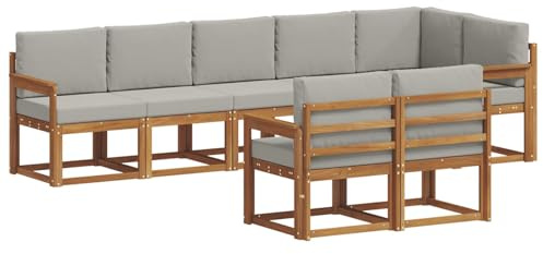 vidaXL Outdoor-Sofagarnitur mit Kissen 8 pcs Natürlich und Hellgrau, Garten, modernes Outdoor-Sofa für Terrassensitzplätze, stylisches Lounge-Sectional-Set, haltbare Möbel für Komfort