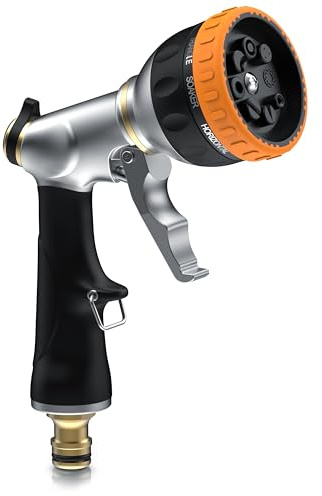 Brandson - Gartenbrause Metall – 8 Sprühmuster – Abzugshebel verriegelbar – frostsicher und rostfrei - 1/2 Zoll – Schnellkupplungssystem – Metall Messing – Handbrause Gartenspritze