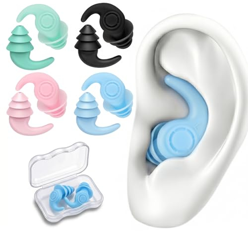 Carehabi Bouchon d'Oreille Piscine, 4 Paires en Silicone Souple | Bouchon Oreille Piscine, Bouchons Oreilles pour Piscine, Étanche, Ailettes Anti-Chute, Réutilisables, Lavables