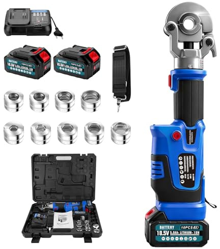 Alicates de prensa hidráulica de batería con contorno CR V y contorno CR TH | 2 baterías de 5 Ah y cargador rápido, 18 V, pinzas de presión eléctricas, tubo de cobre, incluye V15-18-22-28 y TH16-20-26-32