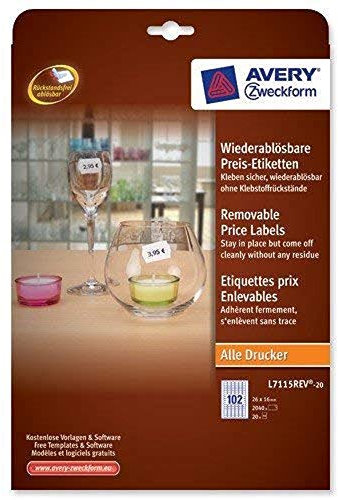 Avery L7115REV-20 Rechteckige Preis-Etiketten ablösbar Papier 26 x 16 mm 2040 Stück Weiß
