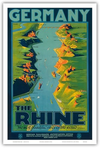 Walt Whitman – The Rine – The Most Beautiful River of The World – Vintage-Reise-Poster von Richard Friese c.1930er – Master Art Print 30,5 x 45,7 cm