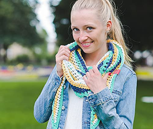My Oma Strickset/Häkelset- DIY Set Dreieckstuch Nadelwald Wolle Set zum Stricken und Häkeln mit 5 Knäuel Baumwolle Cotton Pure und Anleitung GRATIS - Tuch Stricken