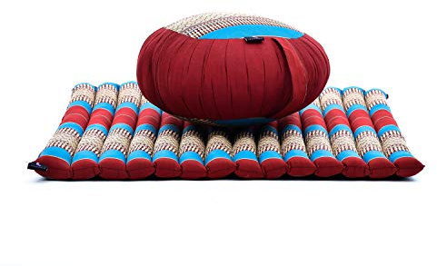 Leewadee Meditationskissen Set Sitzkissen Rund Zafu Yoga Kissen Zabuton Yogakissen Meditationskissen Meditation Zubehör Yoga Sitzkissen Yoga Meditationskissen, Kapok, Blau Rot