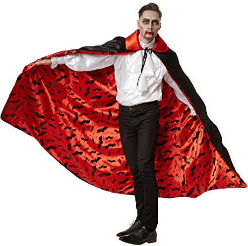 tectake dressforfun Zweifarbiger Vampirumhang mit Fledermausmotiv 140 cm Fasching Fastnacht Karneval Halloween Kostüm
