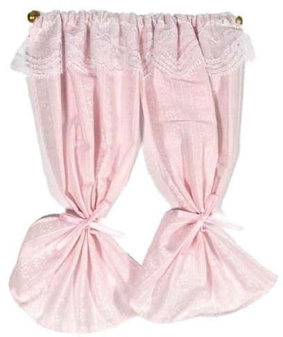 Melody Jane Puppenhaus Pink Vorhänge auf Schiene Miniatur Fenster Zubehör