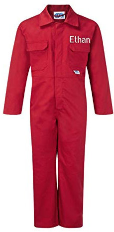 Sew Sew Special Personalised Boys, Kids Boiler Suit Overall/Jumpsuit. (3-4 Years) Red