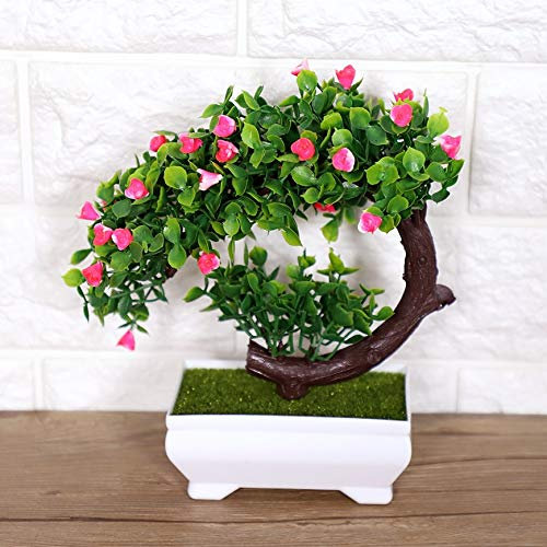 Duokon Fiori Artificiali con Vaso Vasi Plastica Plastificata Bonsai Arredamento Vacanza Casa Giardino Nozze(Pink)