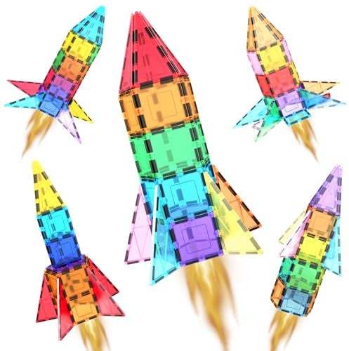 PicassoTiles 32 Stück Magnetisch Building Block Rocket Booster Thema Set Magnet Konstruktion Spielzeug Lernset STEM Learning Playset Child Brain Development Stacking