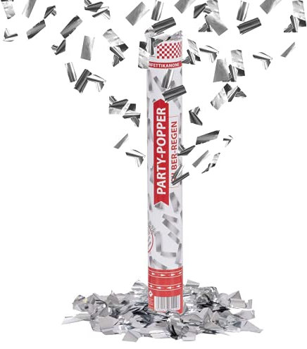 Party Factory 1 Party Popper, 40 cm, Silber Konfetti, bis 8 m Effekthöhe, Konfettiregen für Hochzeit, Geburtstag oder Silvester