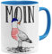 OM3® Seemöwe Moin Kaffee-Tasse mit Spruch - Guten Morgen Möwe II | Keramik Becher | 11oz 325ml | Beidseitig Bedruckt | Hellblau