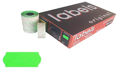 48.600 Permanent Grüns Fluoreszierende 26 x 12 mm Gewellte Etiketten für 1 Zeilig-Preisauszeichner - 36 Etikettenrollen