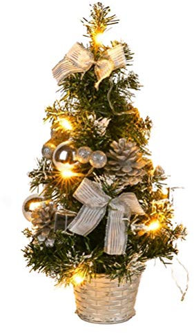 Merkts - Albero di Natale artificiale da tavolo da 40 cm, luce notturna a LED mini albero di Natale,Sfera di Natale d'argento con luci,per decorazione da tavolo