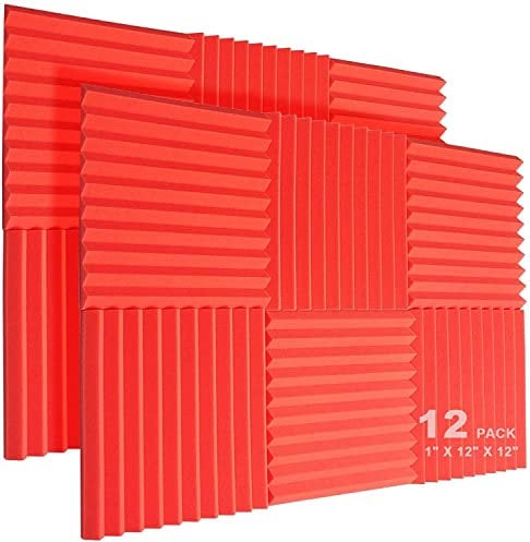 JBER 12 Stück Akustikschaumstoff Akustikschaumplatten, 2,5 cm x 30,5 cm x 30,5 cm Studioschalldichter Keilförmiger feuerfester Schallschutzauskleidung(Rot) Akustikschaumstoff (Rot)