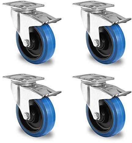 Rollensatz 4 Lenkrollen mit Feststeller 80 mm Elastik Blue Wheels