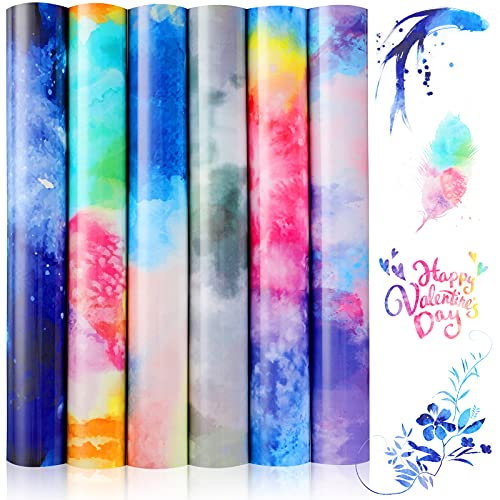 6 Blatt Plotterfolie Textil, 25cm x 30cm Bügelfolie für Textilien, Transferfolie Textil Verwendet in DIY T-Shirt (Regenbogen Stil)