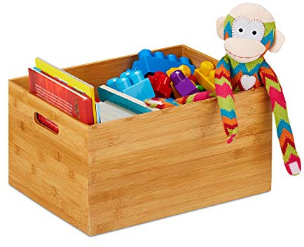 Relaxdays Aufbewahrungskiste Bambus, stabil, offen, Ordnungsbox ohne Deckel, 3 Größen, Bambuskiste Bad, Küche, Natur