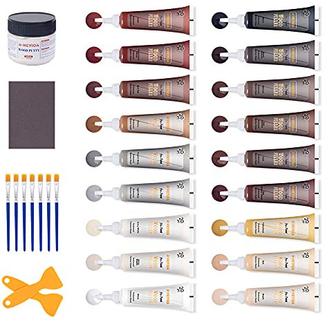 Wood Floor and Furniture Repair Kit Wood Filler Scratch Repair for Hardwood Laminate Floor Furniture Touch Up Kit, Restore Any Wood, Oak, Cherry, Walnut, 18 Colors with Putty, Gray Brown White Black