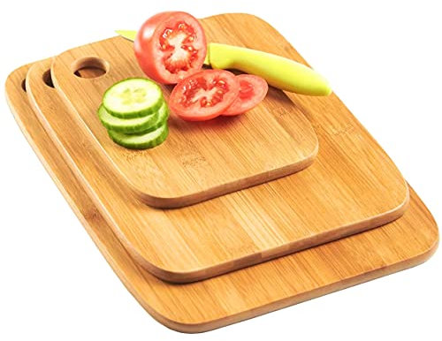 Best gifts NEW BAMBOO CHOPPING BOARD SET | 3 PIECE SOLID WOODEN KITCHEN FOOD CUTTING BOARDS