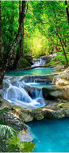wandmotiv24 Türtapete Wasser Treppen im Wald, Natur, Bäume 100 x 200cm (B x H) - Dekorfolie selbstklebend Sticker für Türen, Türfolie, Aufkleber, M1295