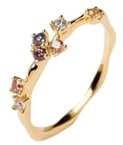 PDPaola Five Ring aus 18 Karat goldplattiertem Sterling Silber mit Zirkonia und Korund in der Ringgröße 14, AN01-210-14
