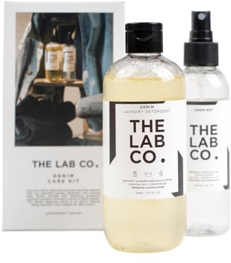 The Lab Co. Denim Care Kit | Denim Laundry Detergent & Fabric Mist Gift Set | Non Bio Denim Wash for Jeans, Jackets & Denim Clothing | Bergamot, Mandarin & Black Pepper Fragrance | Vegan