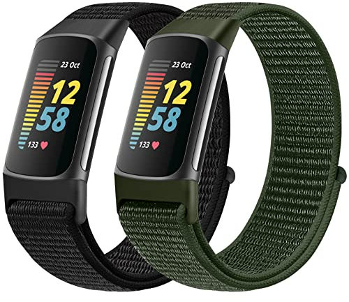 Runostrich Sport Loop Nylon Watch Straps Only Compatible with Fitbit Charge 5 Strap, Adjustable Breathable Replacement Soft Nylon Loop Wristband for Women Men for Fibti Charge 5