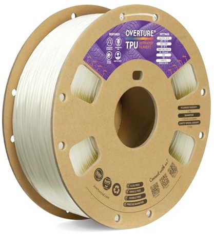 OVERTURE Flexible TPU 95A 3D Printer Filament 1.75mm, 1kg Transparent | Soft & High Elasticity & Durability, Excellent Layer Adhesion, Accuracy +/- 0.02mm, Fits Most FDM (Transparent)