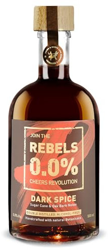 REBELS 0.0% Alternative Rhum sans alcool 500 ml | Distillé deux fois pour un arôme intense | Bois de chêne & canne à sucre | Goût primé | Végan & faible en calories | Pour cocktail sans alcool